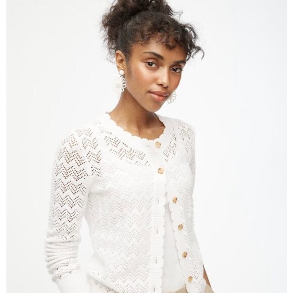 J.Crew NWT Women’s White Scalloped Pointelle Cardigan size Medium - Picture 1 of 7